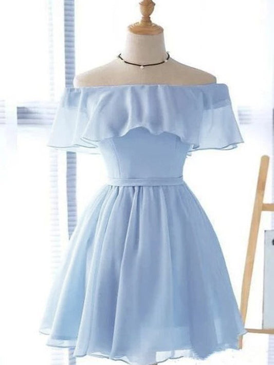A-Line/Princess Chiffon Ruffles Off-the-Shoulder Sleeveless Short/Mini Homecoming Dresses