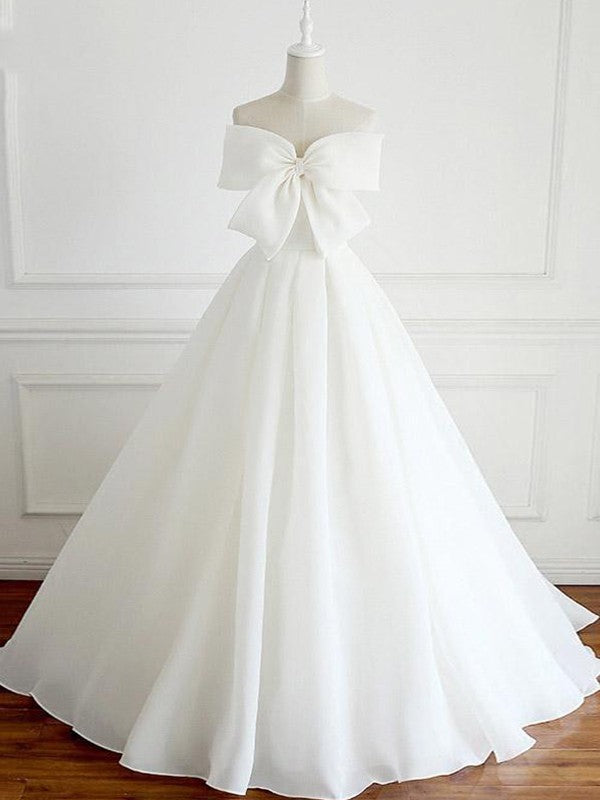 A-Line/Princess Satin Bowknot Sweetheart Sleeveless Floor-Length Wedding Dresses