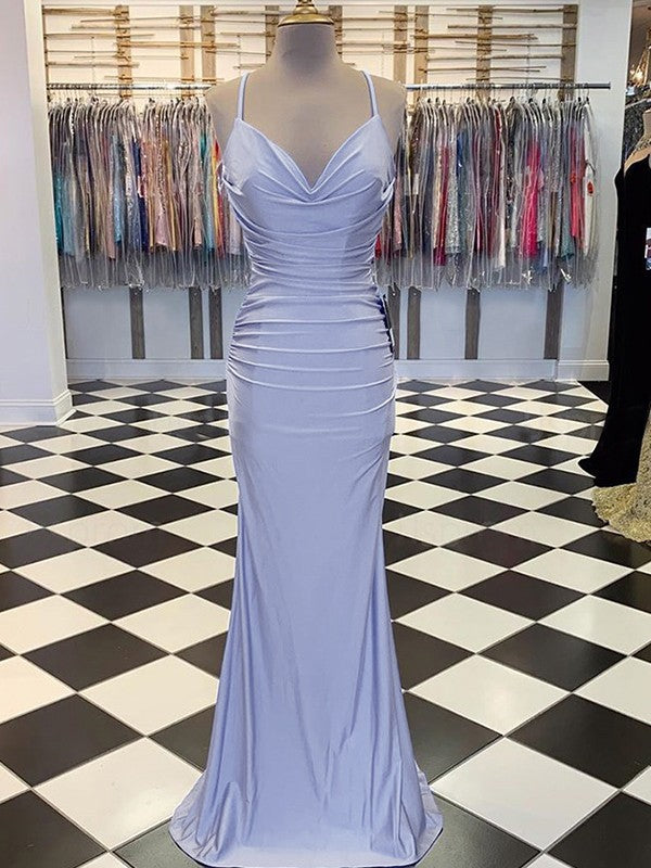 Sheath/Column Spaghetti Straps Sleeveless Tulle Sequin Sweep/Brush Train Dresses main image 1