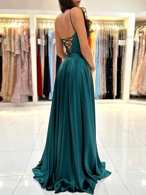 A-Line/Princess Tulle Layers V-neck Sleeveless Floor-Length Dresses