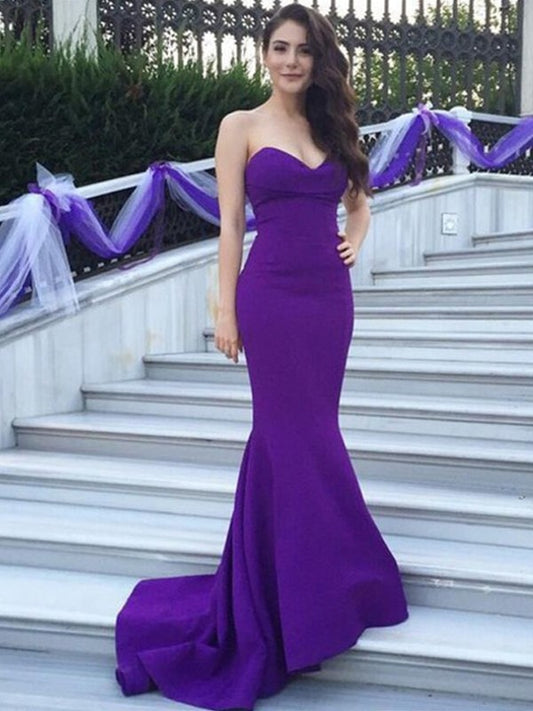 Trumpet/Mermaid Sweetheart Sleeveless Sweep/Brush Train Stretch Crepe Bridesmaid Dresses