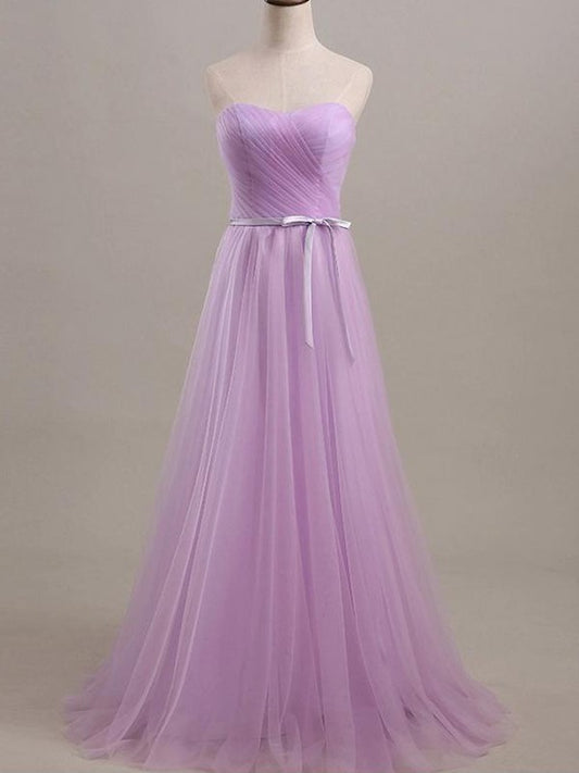 A-Line/Princess Sleeveless Sweetheart Floor-Length Sash/Ribbon/Belt Tulle Bridesmaid Dresses