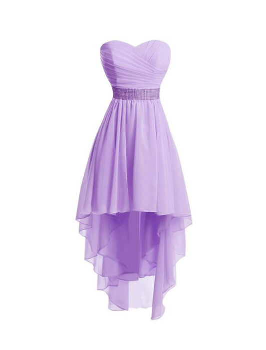 A-Line Homecoming Party Dress Tiered Dress Strapless High Low Dress Asymmetrical Sleeveless Chiffon With Ruched