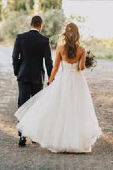 Elegant Tulle Beach  Sweetheart Lace A line Simple Plus Size Country Wedding Dress