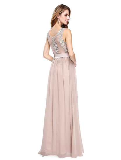 A-Line Mother of the Bride Dress Elegant Straps Floor Length Chiffon Sleeveless No with Sash / Ribbon Beading Appliques