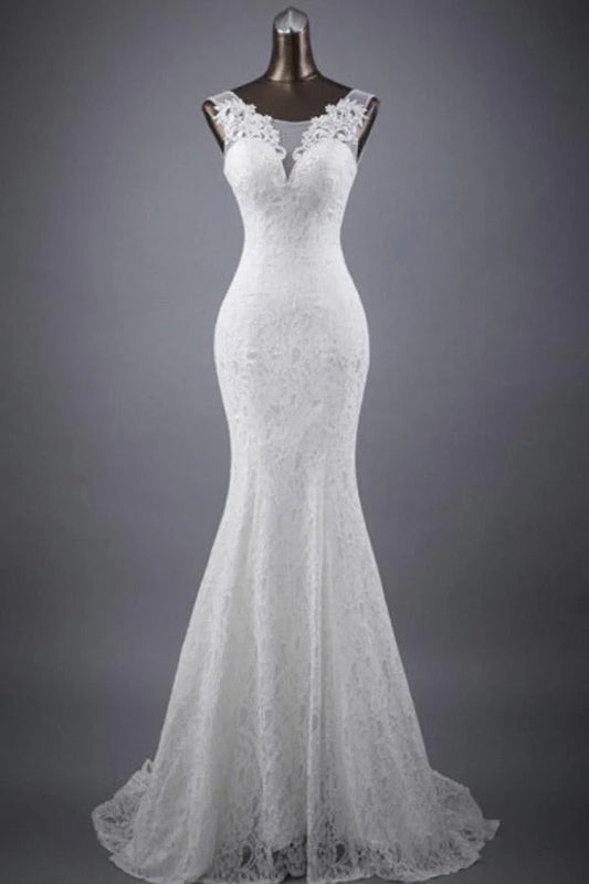 Elegant and noble lace sleeveless speaker/mermaid and floor length wedding dress