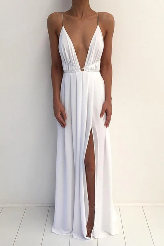 Sexy V-neck Spaghetti Strap Prom Dress With Front Split