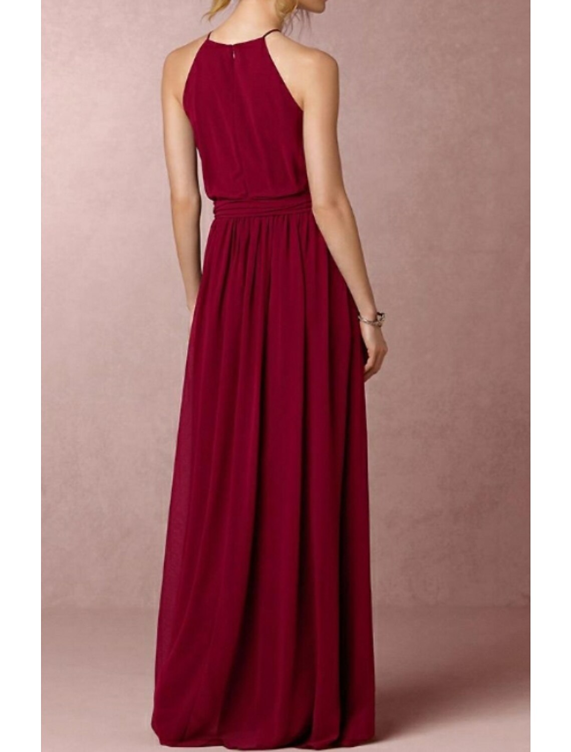 A-Line Bridesmaid Dress Halter Neck Sleeveless Elegant Floor Length Chiffon with Bow(s)