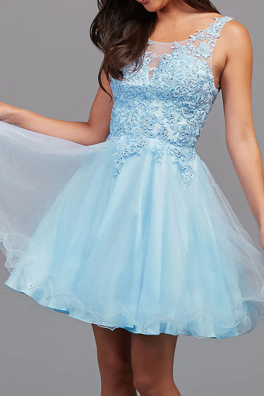 Line illusion lace stickers cute Homecoming dresses