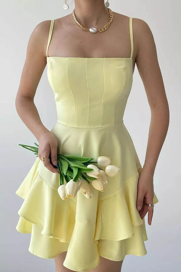 A Line Thin Shoulder Strap Short Homecoming Dress