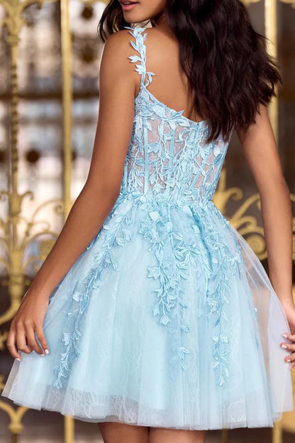 A-line V-neck lace decal short Homecoming dress