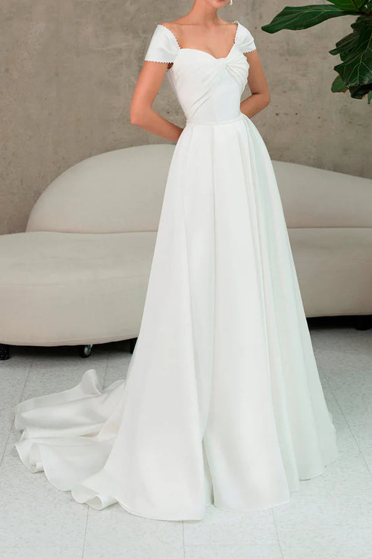 A-shaped Sweetheart Small Hat Sleeve Split Beach Wedding Dress