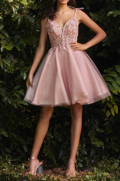 A-line V-neck lace decal cute Homecoming dresses