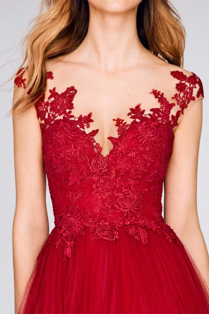 A-line illusion collar lace sticker red long evening dress with side slits elegant mother of the bride dress