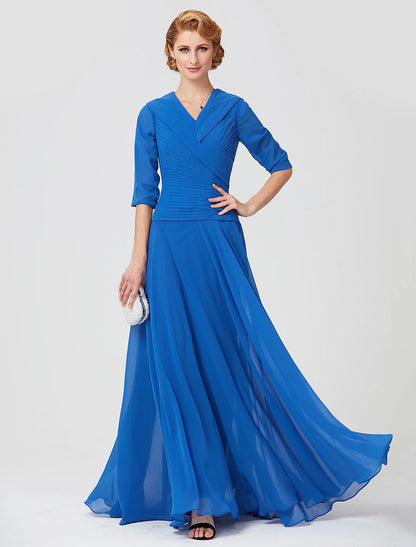 Sheath / Column Mother of the Bride Dress Formal Elegant V Neck Ankle Length Jersey Half Sleeve No with Ruched Side Draping