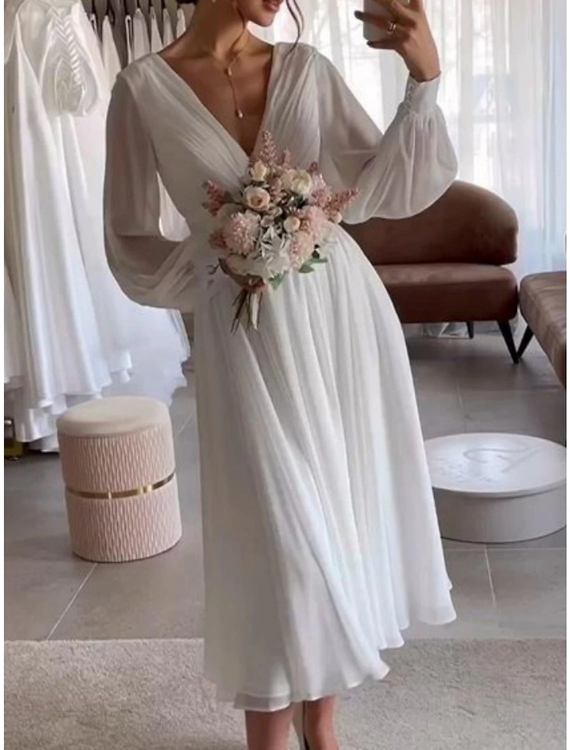 Bridal Shower Simple Wedding Dresses Glitter & Sparkle Wedding Dresses Ball Gown Off Shoulder Sleeveless Knee Length Satin Bridal Gowns With Pleats Appliques