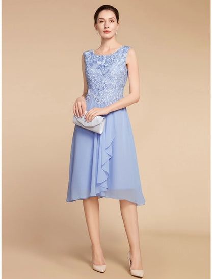 Two Piece Sheath / Column Mother of the Bride Dress Wedding Guest Elegant Petite Scoop Neck Knee Length Chiffon Lace Half Sleeve with Ruching Solid Color