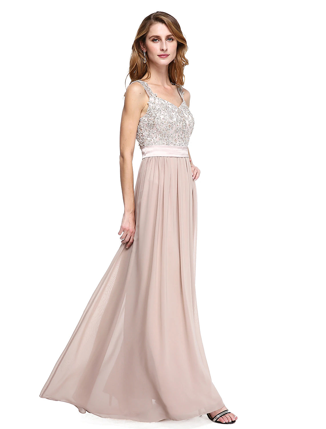 A-Line Mother of the Bride Dress Elegant Straps Floor Length Chiffon Sleeveless No with Sash / Ribbon Beading Appliques