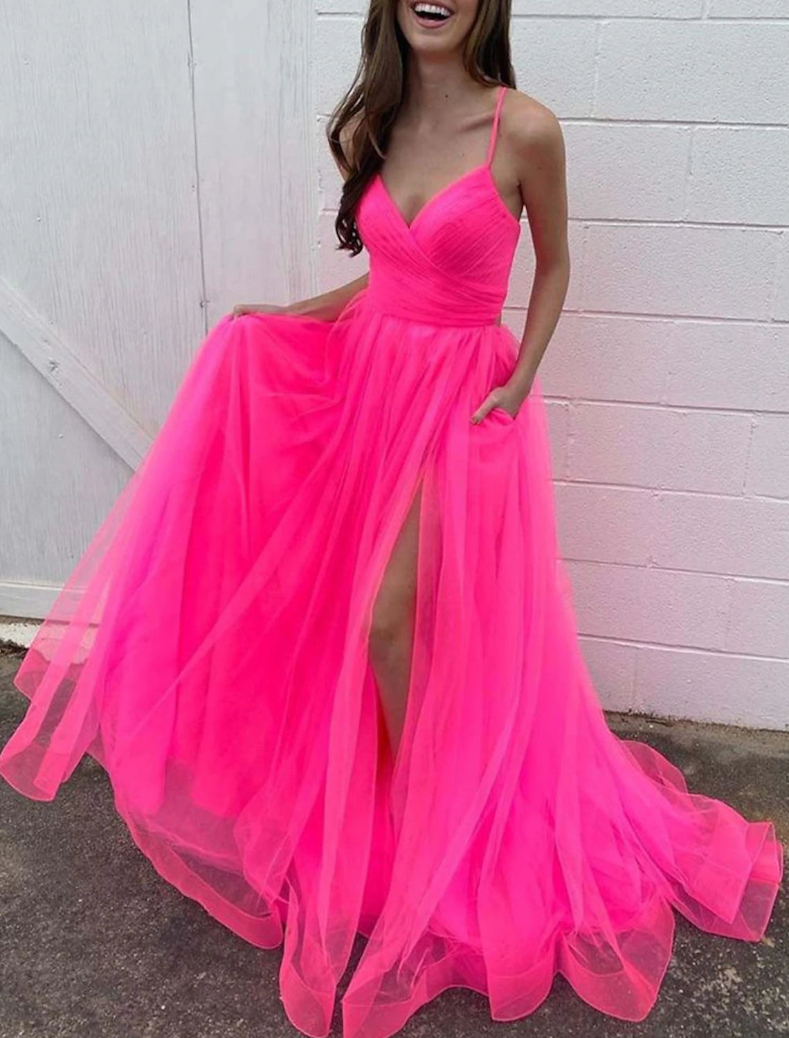 A-Line Prom Dresses Sexy Dress Wedding Party Birthday Court Train Sleeveless Spaghetti Strap Organza with Slit