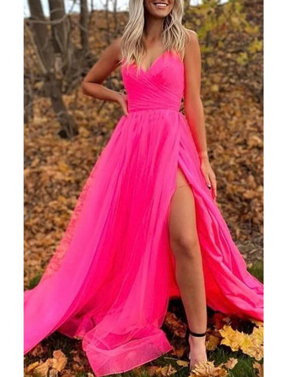 A-Line Prom Dresses Sexy Dress Wedding Party Birthday Court Train Sleeveless Spaghetti Strap Organza with Slit