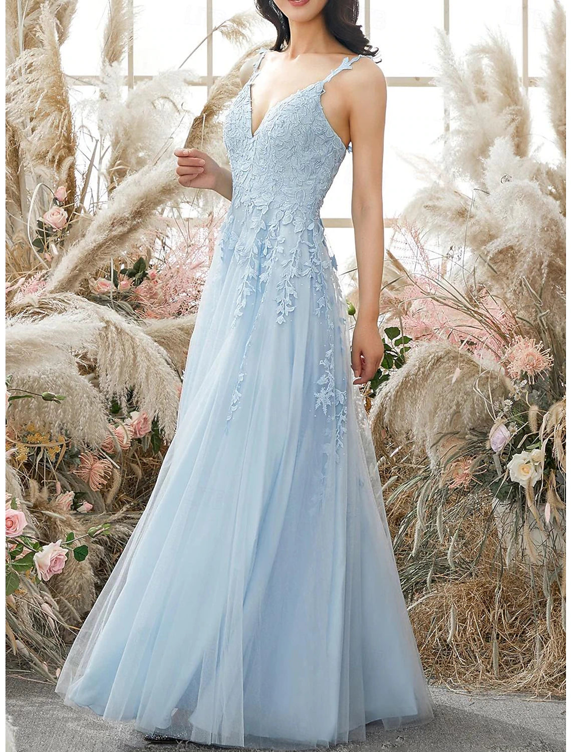 Sheath / Column Prom Dresses Elegant Dress Formal Prom Floor Length Sleeveless Spaghetti Strap Tulle with Appliques