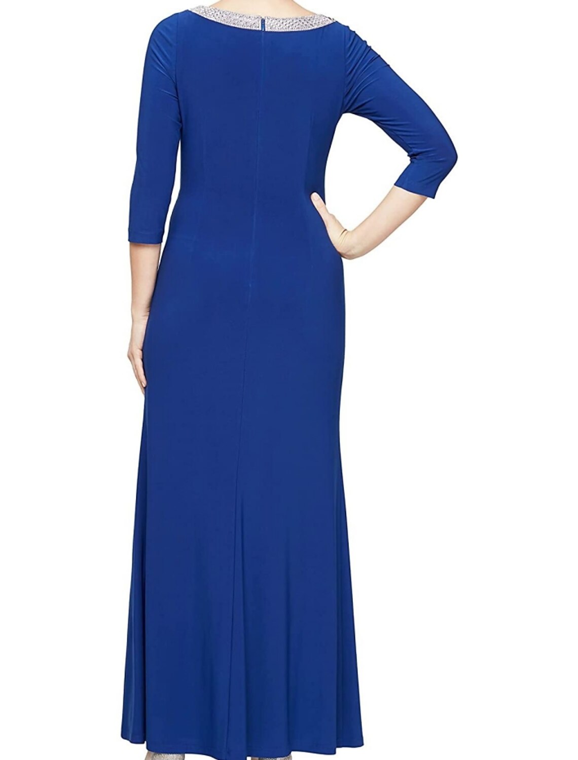 Sheath / Column Mother of the Bride Dress Wedding Guest Elegant Scoop Neck Ankle Length Chiffon Half Sleeve with Crystals Ruching Solid Color