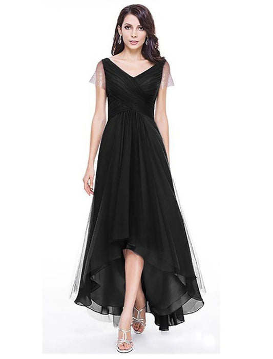 Women's Normal Prom Dress Swing Dress Bridal Shower Dress Long Dress Maxi Dress Black Blue Gray Short Sleeve Pure Color Mesh Summer Spring Autumn V Neck Fashion Winter Dress Birthday Evening Party