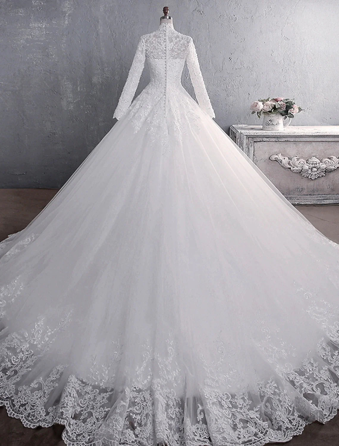 Engagement Formal Wedding Dresses Ball Gown High Neck Long Sleeve Cour ...