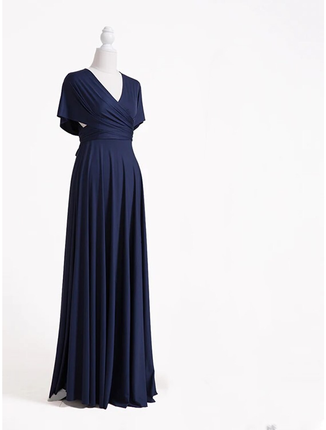 Sheath / Column Bridesmaid Dress V Neck Sleeveless Convertible Floor Length Spandex with Pleats / Solid Color
