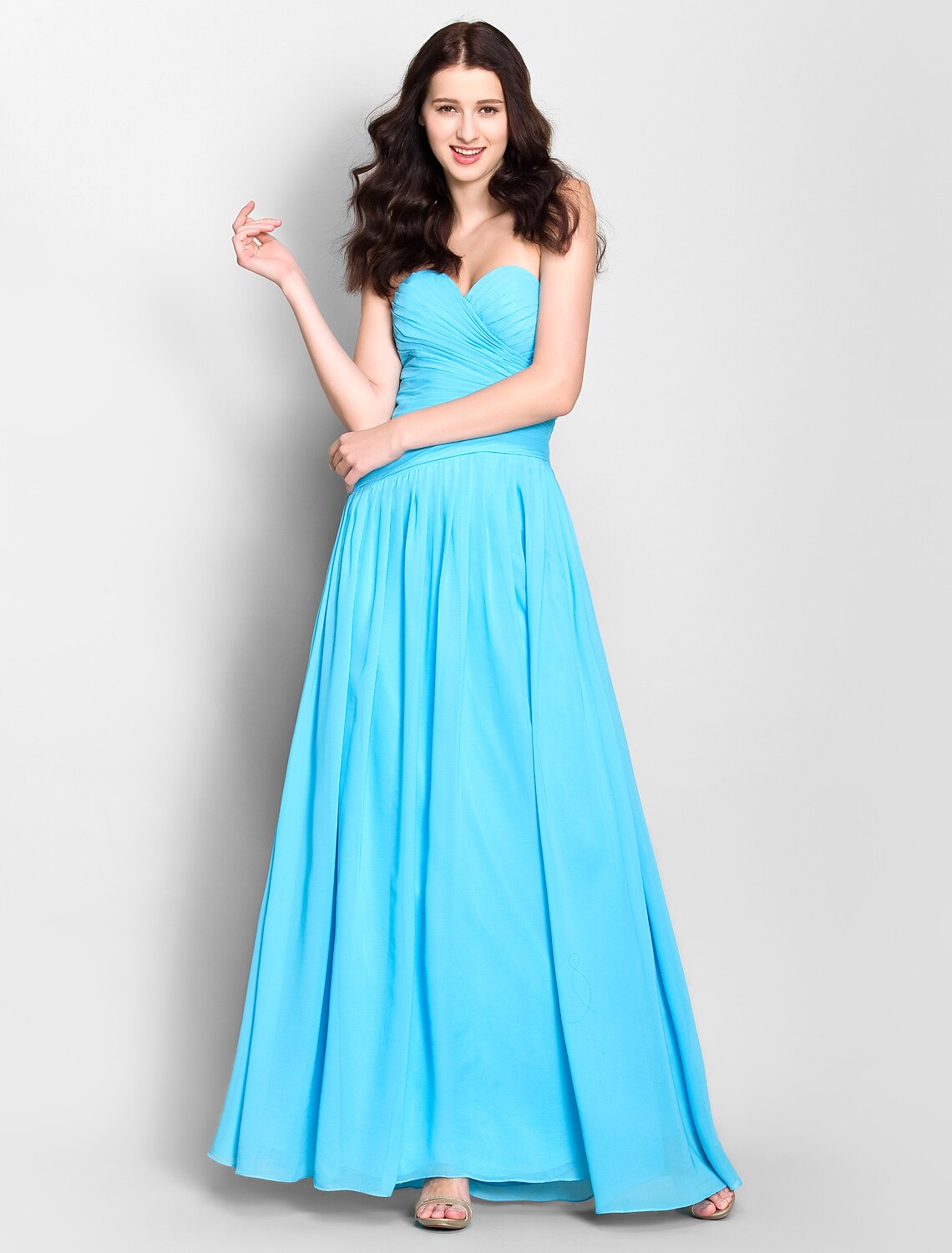 A-Line Bridesmaid Dress Sweetheart Sleeveless Lace Up Ankle Length Chiffon with Criss Cross