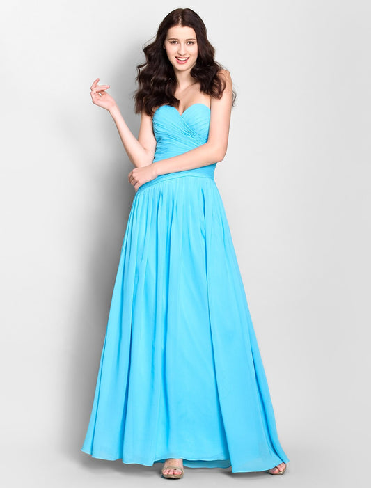 A-Line Bridesmaid Dress Sweetheart Sleeveless Lace Up Ankle Length Chiffon with Criss Cross