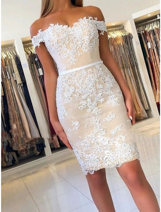 Sheath / Column Homecoming Dresses Floral Dress Holiday Cocktail Party Short / Mini Sleeveless Off Shoulder Lace with Appliques