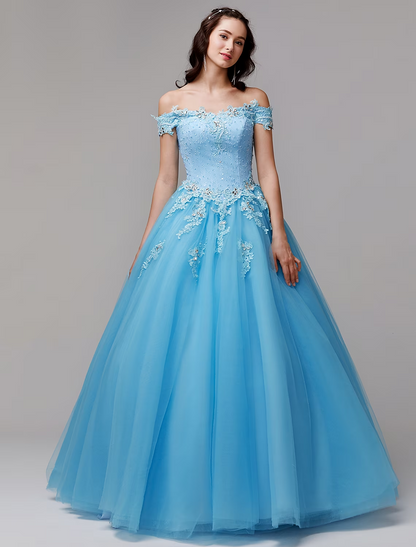 Ball Gown Vintage Inspired Dress Formal Evening Floor Length Sleeveless Off Shoulder Lace with Crystals Appliques
