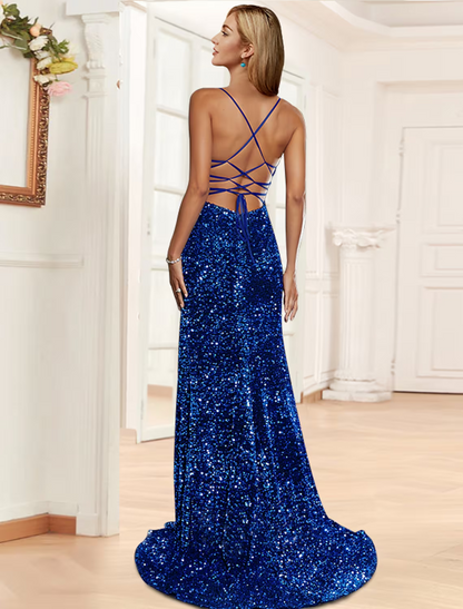 Prom Dresses Sparkle Shine Dress Party Wear Sleeveless Sequined Backless with Sequin