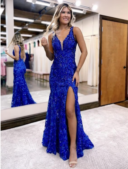 Trumpet Prom Dresses Sparkle Shine Dress Formal Sleeveless V Neck Sequined Backless with Sequin