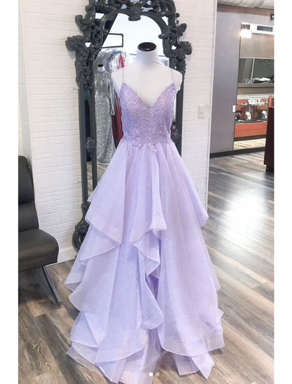 Ball Gown Prom Dresses Princess Dress Formal Floor Length Sleeveless V Neck Tulle Backless with Pleats Appliques