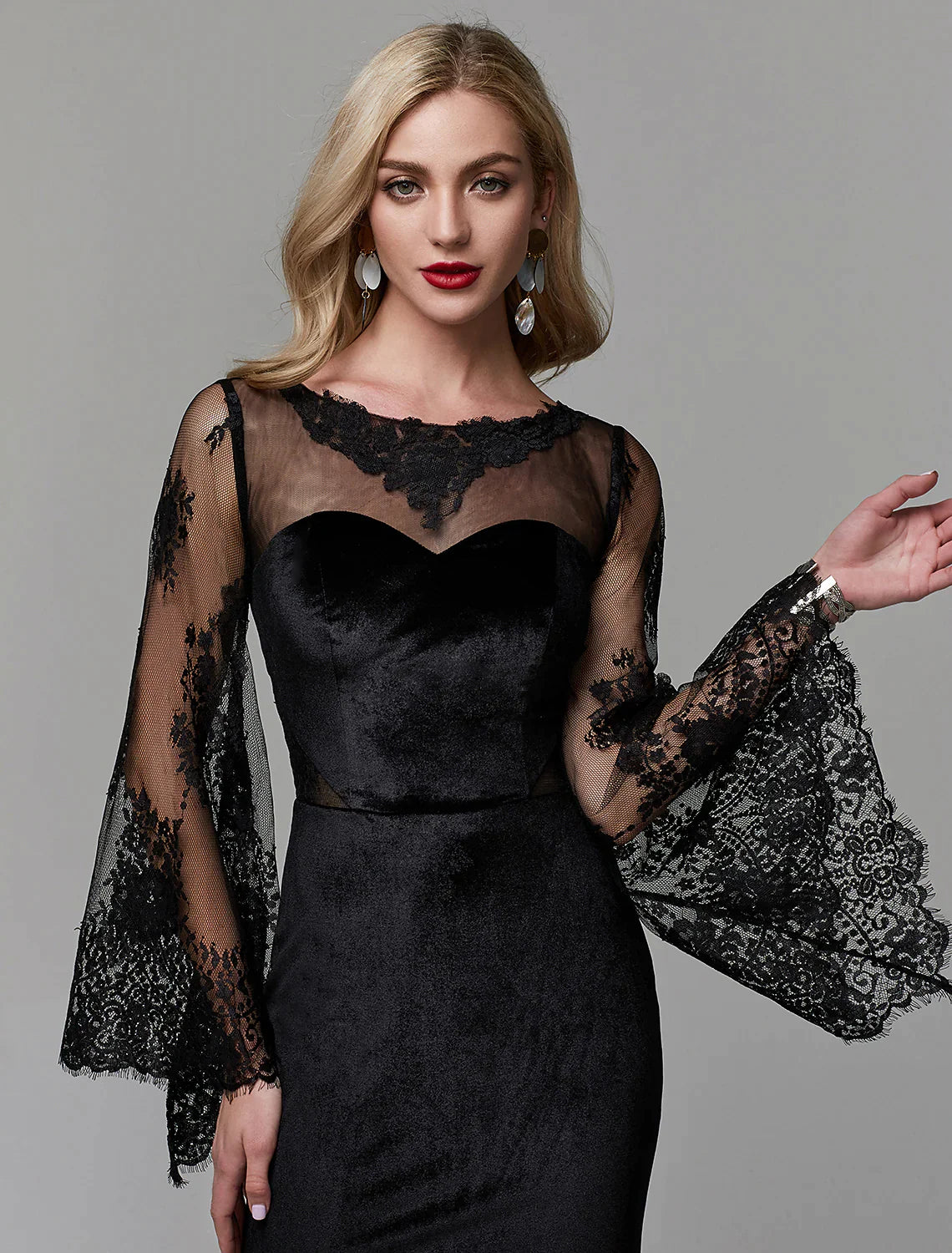 Elegant Dress Wedding Guest Floor Length Long Sleeve Lace with – LD Dress
