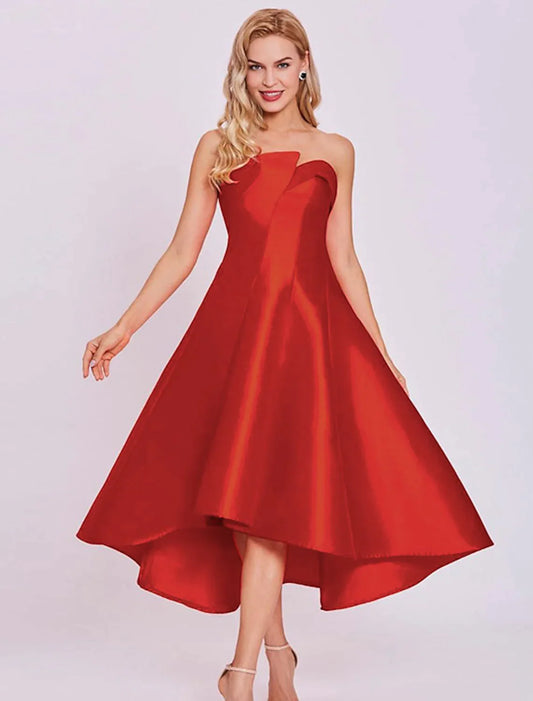 Cocktail Dresses Length Sleeveless Strapless Satin with Sleek