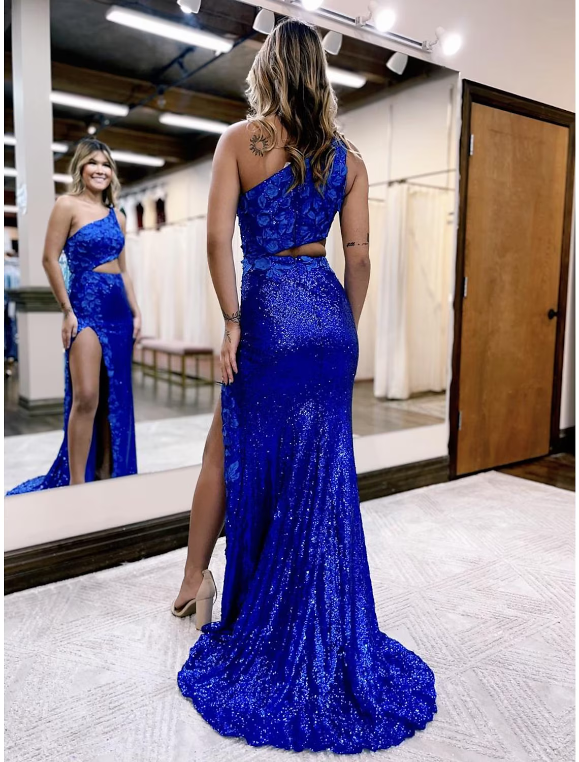 Prom Dresses Sexy Dress Formal Sleeveless One Shoulder Sequined with Sequin Appliques