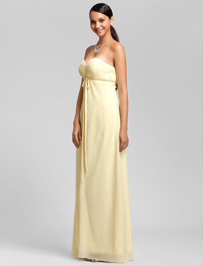 Bridesmaid Dress Strapless Sleeveless Elegant Floor Length Chiffon with Bow