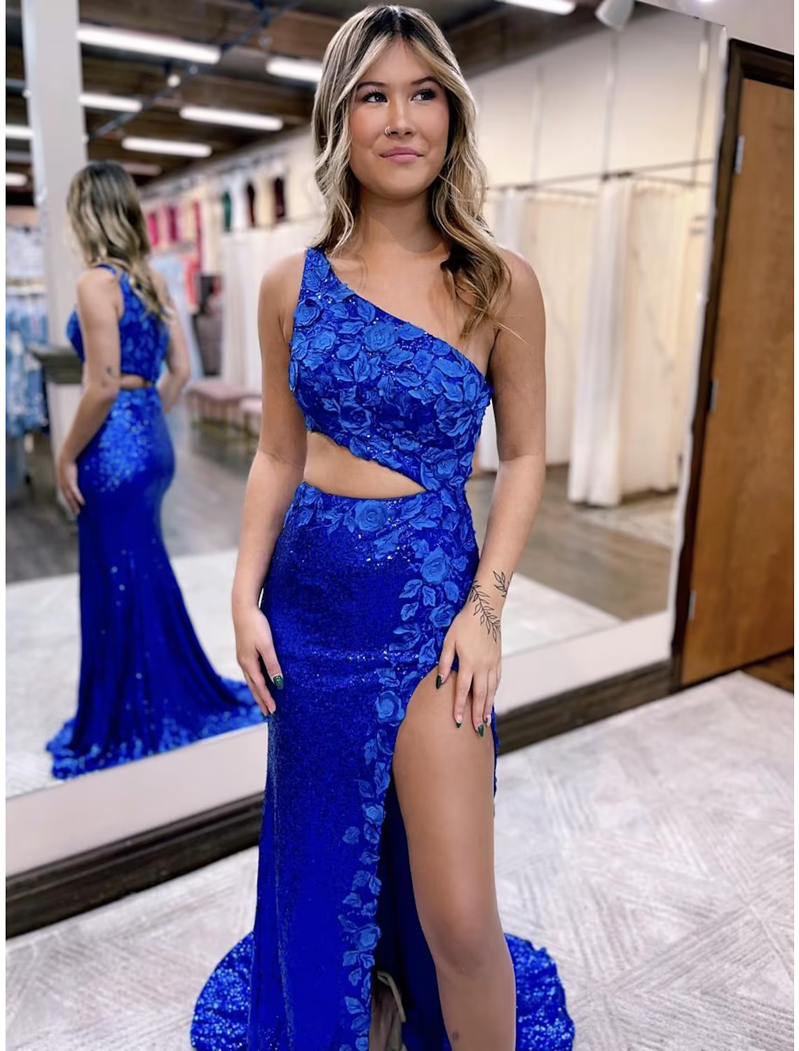 Prom Dresses Sexy Dress Formal Sleeveless One Shoulder Sequined with Sequin Appliques
