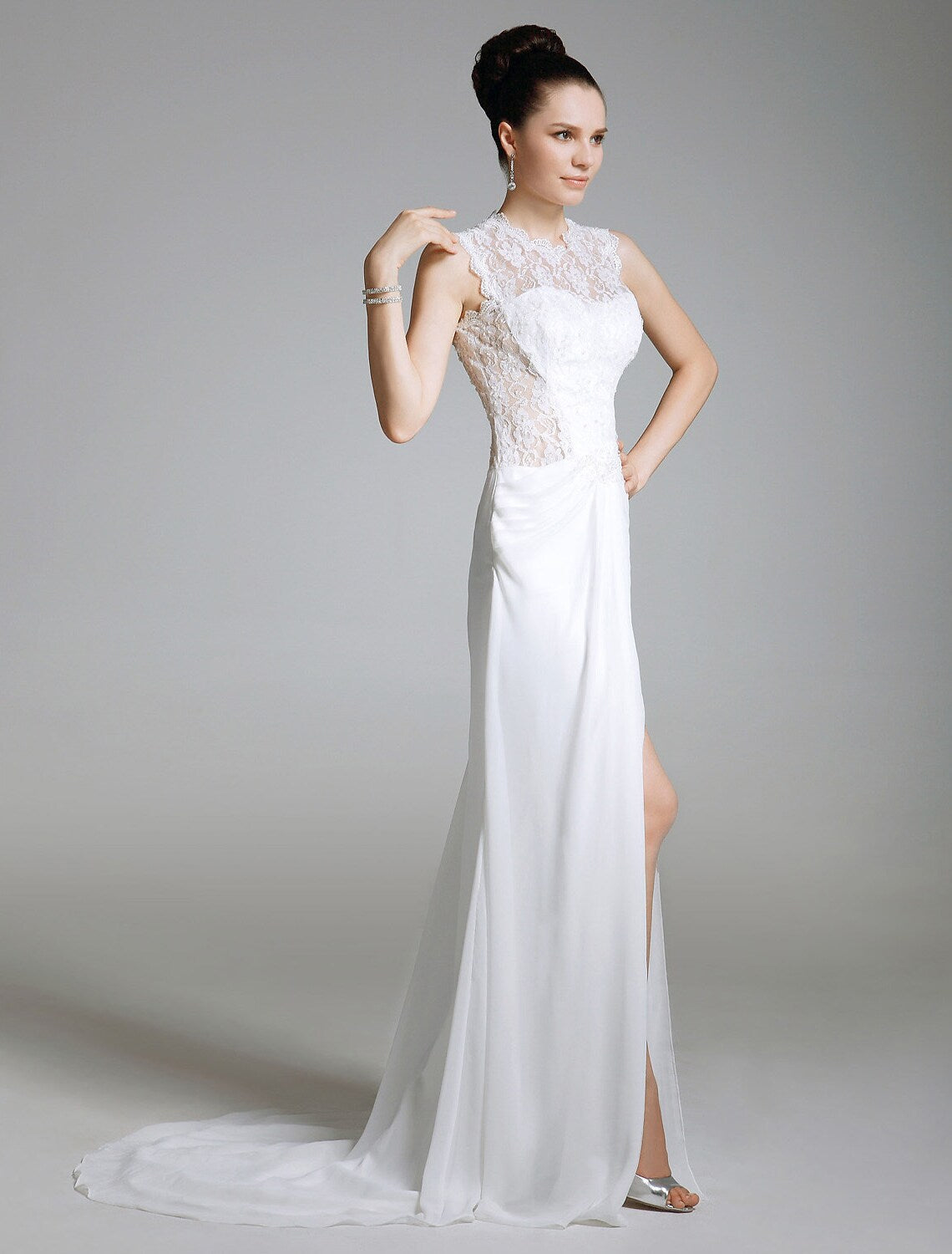 Celebrity Style Dress Formal Evening Sleeveless Chiffon with Lace Split Front