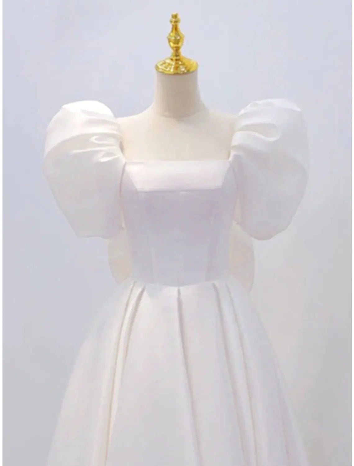 Bridal Little White Dresses Wedding Dresses Knee Length A-Line Short Sleeve Square Neck Satin