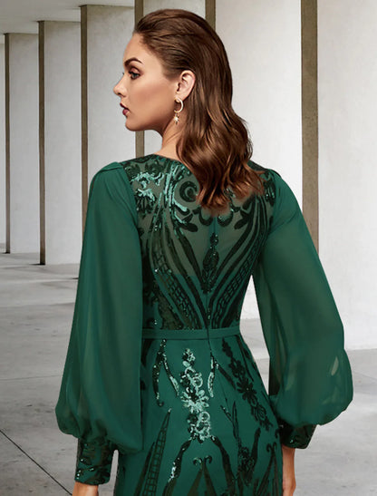 Mother of the Bride Dress Wedding Elegant Chiffon Sequined Long Sleeve with Appliques