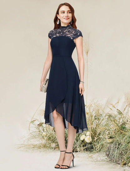 A-Line Cocktail Dresses Homecoming Asymmetrical Sleeveless Neck Chiffon with Lace