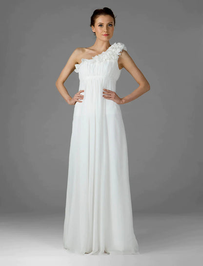 Bridesmaid Dress One Shoulder Sleeveless Elegant Floor Length Chiffon