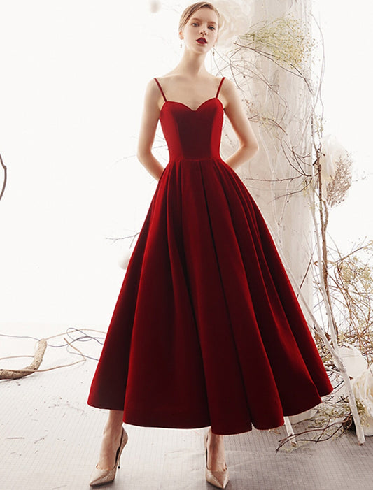 Prom Dresses Party Sleeveless Strap Velvet Sleek Pleats