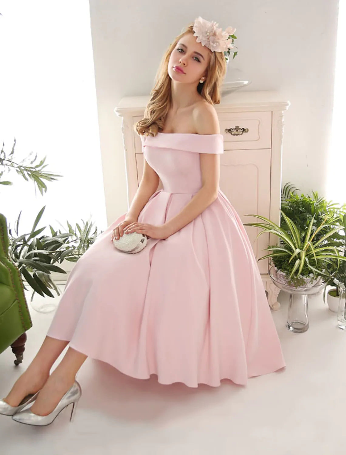 A-Line Cocktail Dresses Vintage Dress Engagement Sleeveless Off Shoulder Stretch Fabric with Pleats