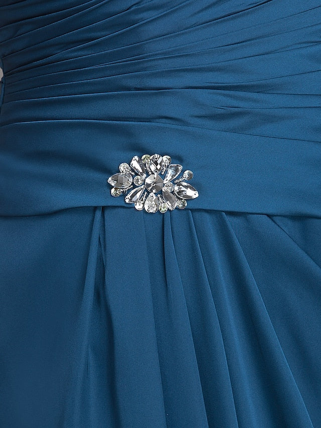 Sheath / Column Mother of the Bride Dress Vintage Inspired Jewel Neck Floor Length Satin Chiffon Sleeveless with Beading