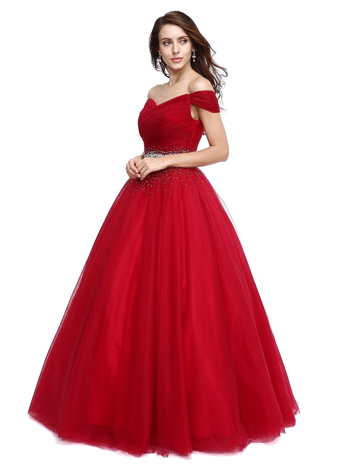 Ball Gown Elegant Dress Formal Evening Floor Length Sleeveless V Wire Tulle with Beading Sequin